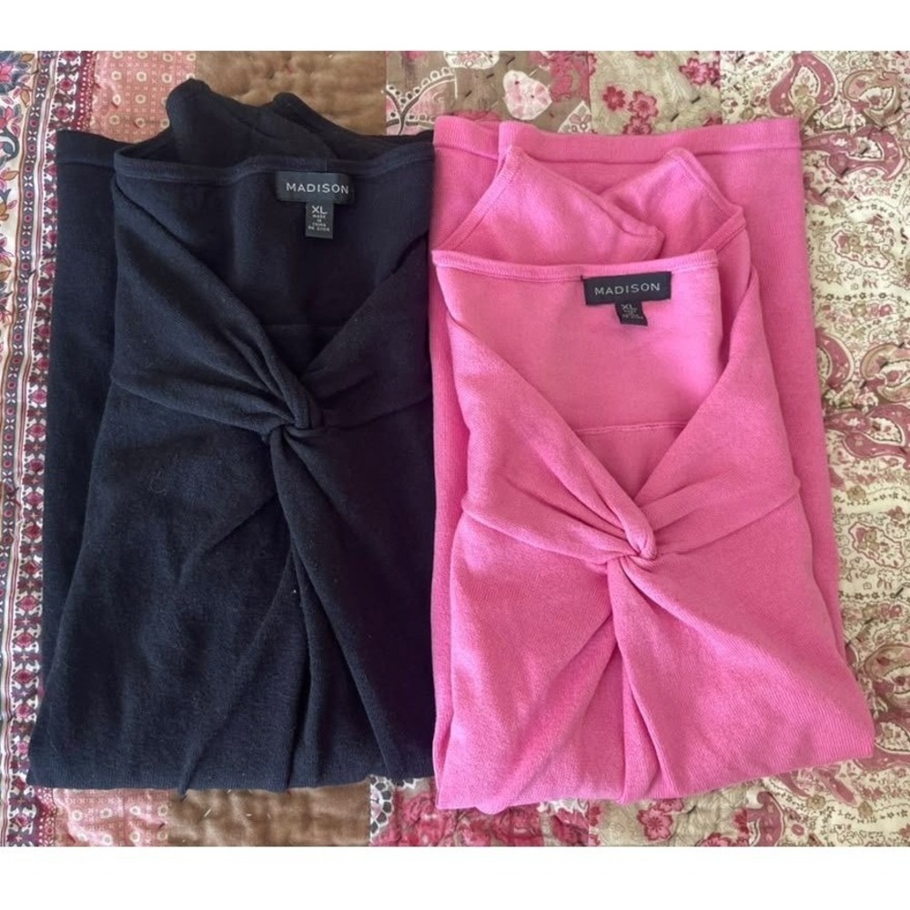 Madison Women Silk Blend Knot Front Sleeveless Sweater Top XL Pink Black Lot 2pc